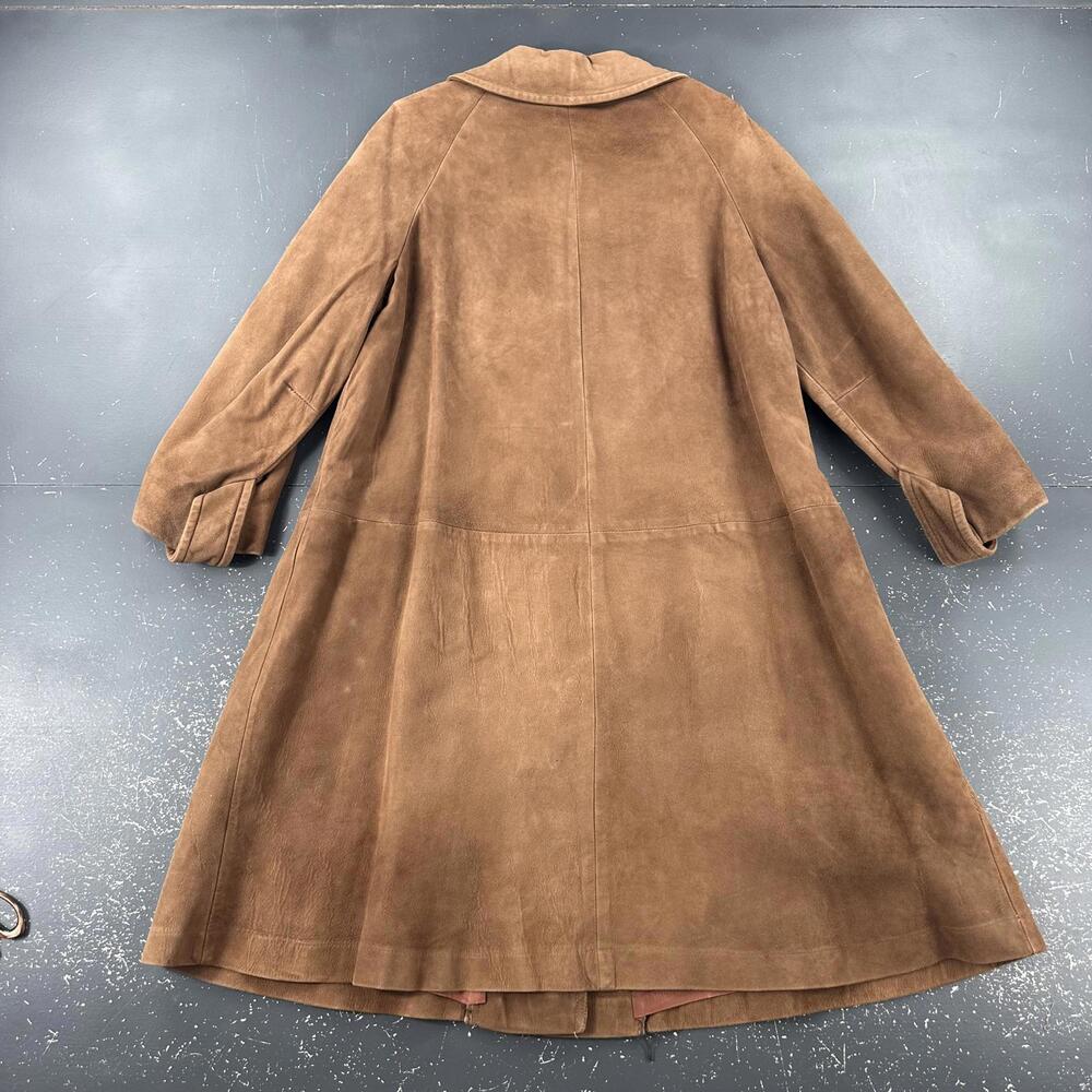 VTG Suede Leather Trench Coat Womens Med/LRG Brown Soft Duster Boho Chic 60's - Picture 8 of 10